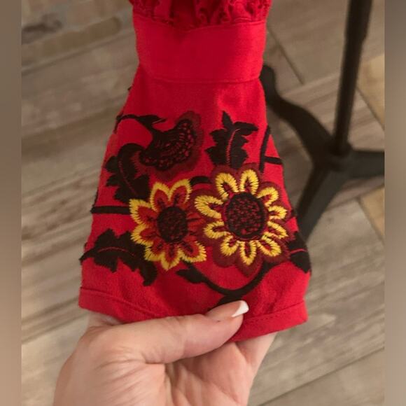 For Love & Lemons $211 Cecelia Crop Top Hot Red sunflower revolve embroidered L - Picture 8 of 10